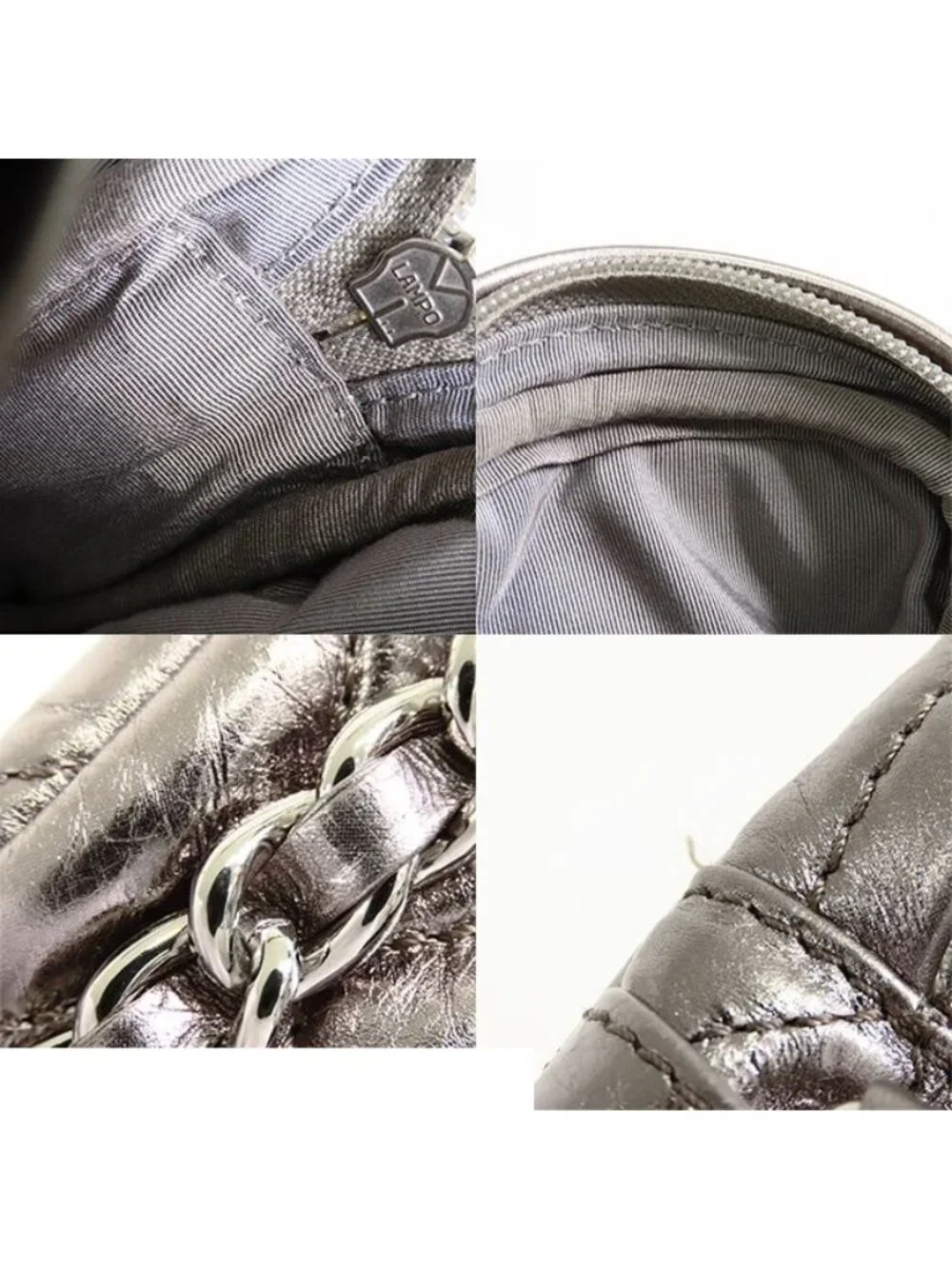 Chanel Quilted Chain Bag Metallic Silver Leather CC Logo Handbag